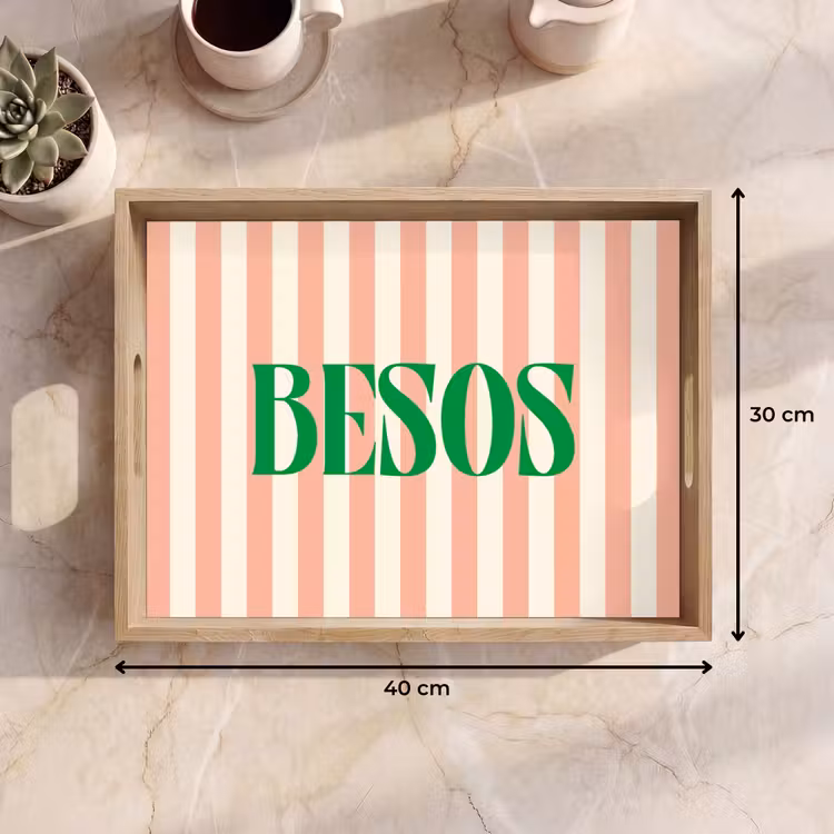Dienblad - Zachtroze - Groen- Strepen - Besos — 9