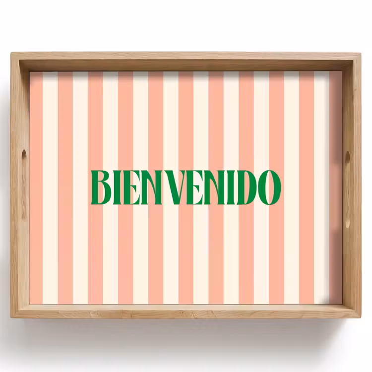 Dienblad - Zachtroze - Groen- Strepen - Bienvenido — 1