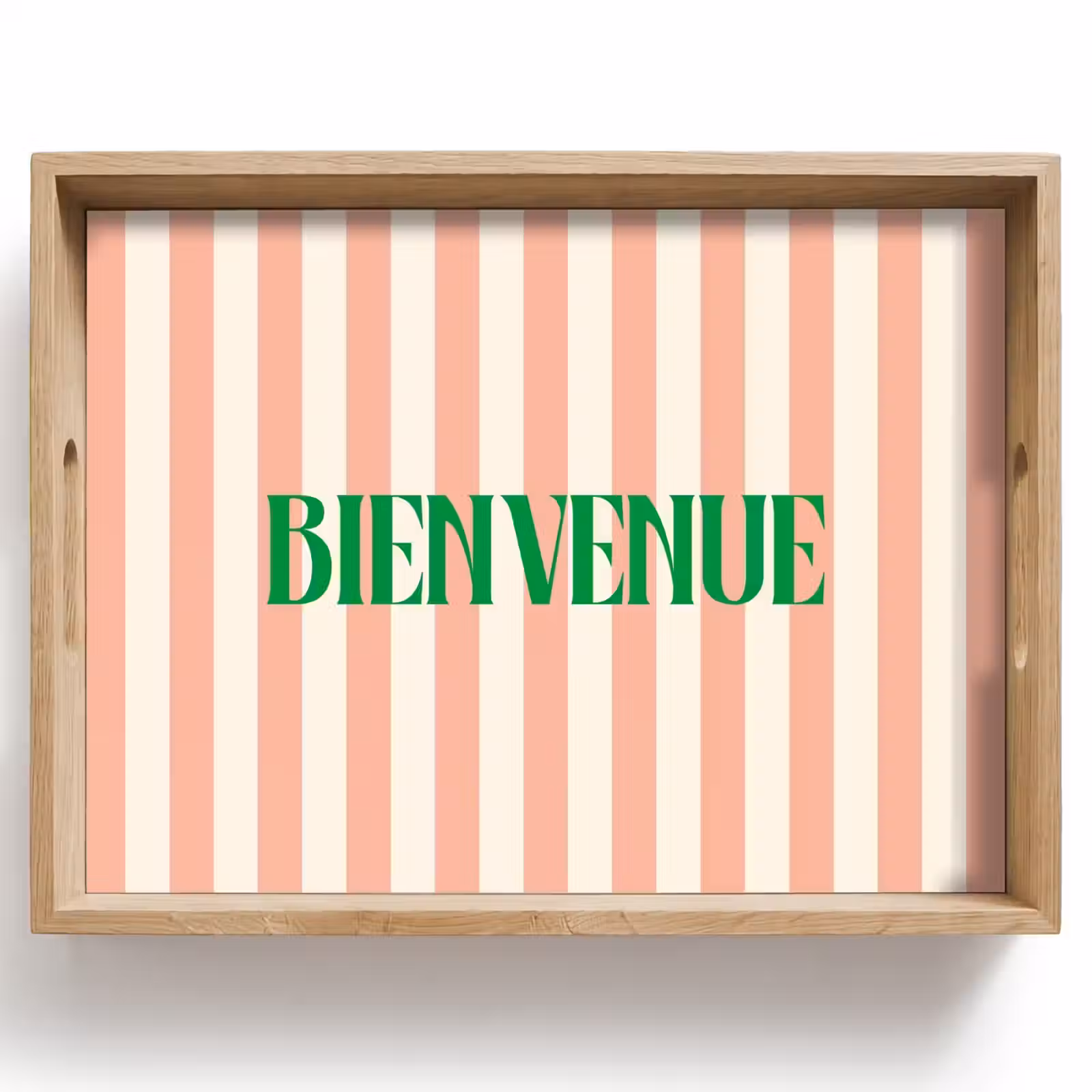 Dienblad - Zachtroze - Groen- Strepen - Bienvenue — 1