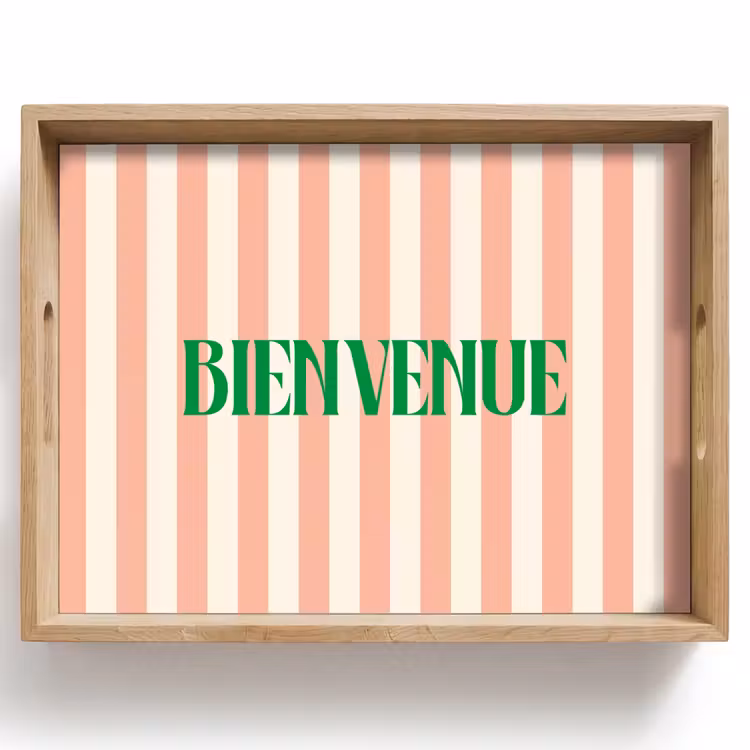 Dienblad - Zachtroze - Groen- Strepen - Bienvenue — 1