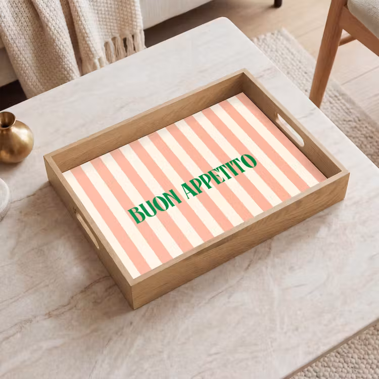 Dienblad - Zachtroze - Groen - Strepen - Buon Appetito — 2
