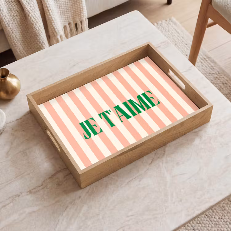 Dienblad - Zachtroze - Groen - Strepen - Je t'aime — 2