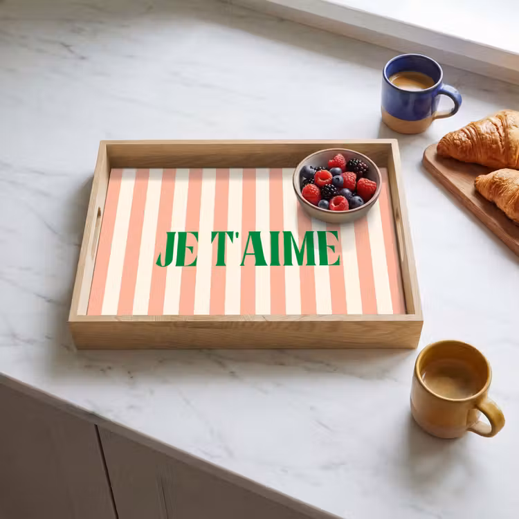 Dienblad - Zachtroze - Groen - Strepen - Je t'aime — 4