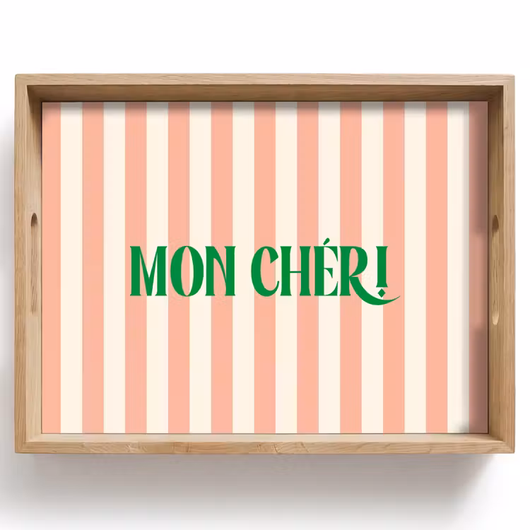 Dienblad - Zachtroze - Groen - Strepen - Mon Chéri — 1