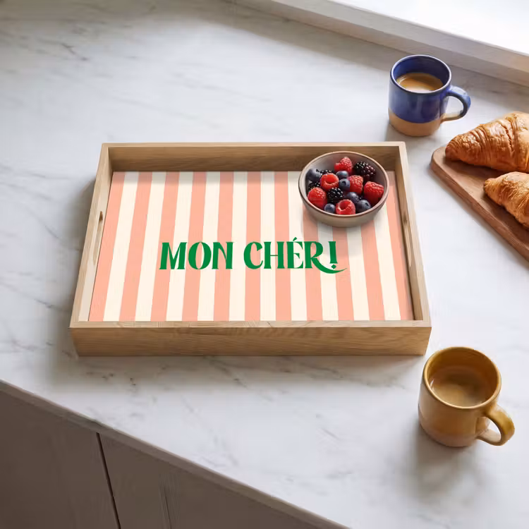 Dienblad - Zachtroze - Groen - Strepen - Mon Chéri — 4