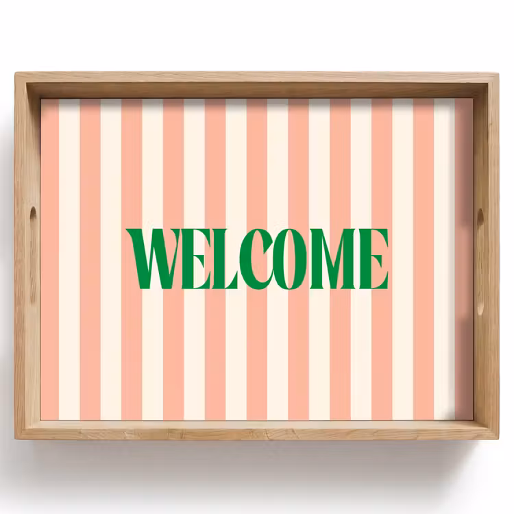 Dienblad - Zachtroze - Groen - Strepen - Welcome — 1
