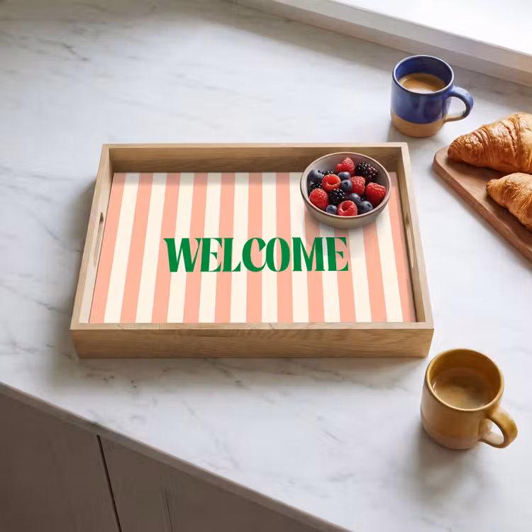 Dienblad - Zachtroze - Groen - Strepen - Welcome — 4