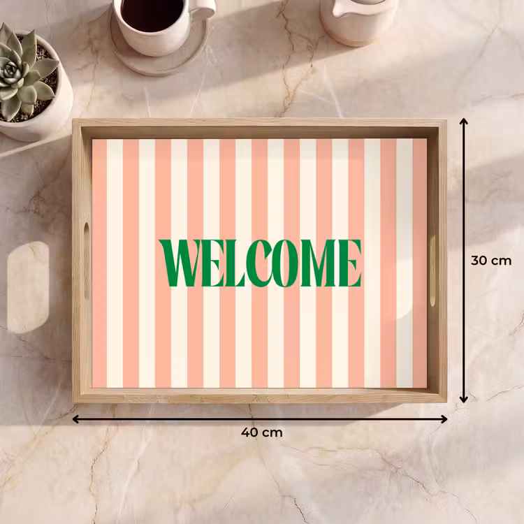 Dienblad - Zachtroze - Groen - Strepen - Welcome — 9