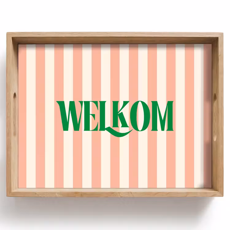 Dienblad - Zachtroze - Groen - Strepen - Welkom — 1