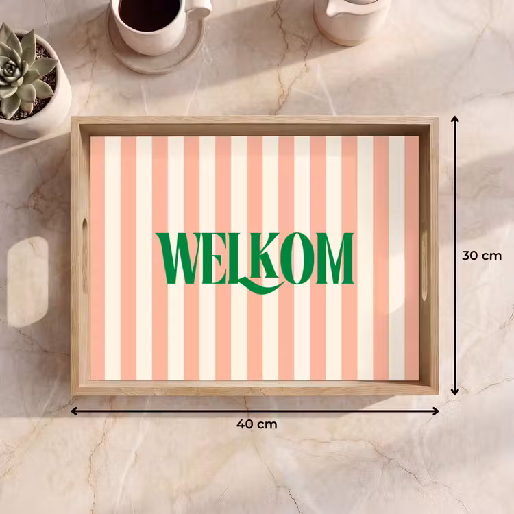 Dienblad - Zachtroze - Groen - Strepen - Welkom — 9