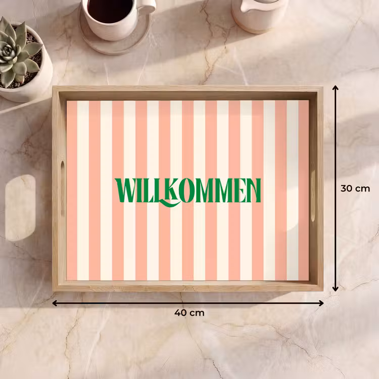 Dienblad - Zachtroze - Groen - Strepen - Wilkommen — 9