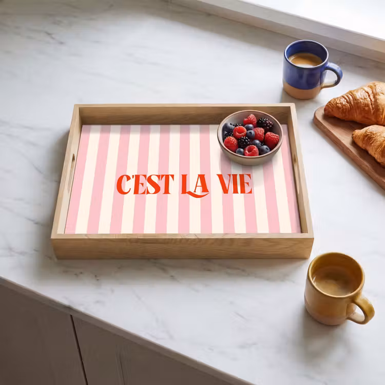 Dienblad - Zachtroze - Rood - Strepen - C'est La Vie — 4