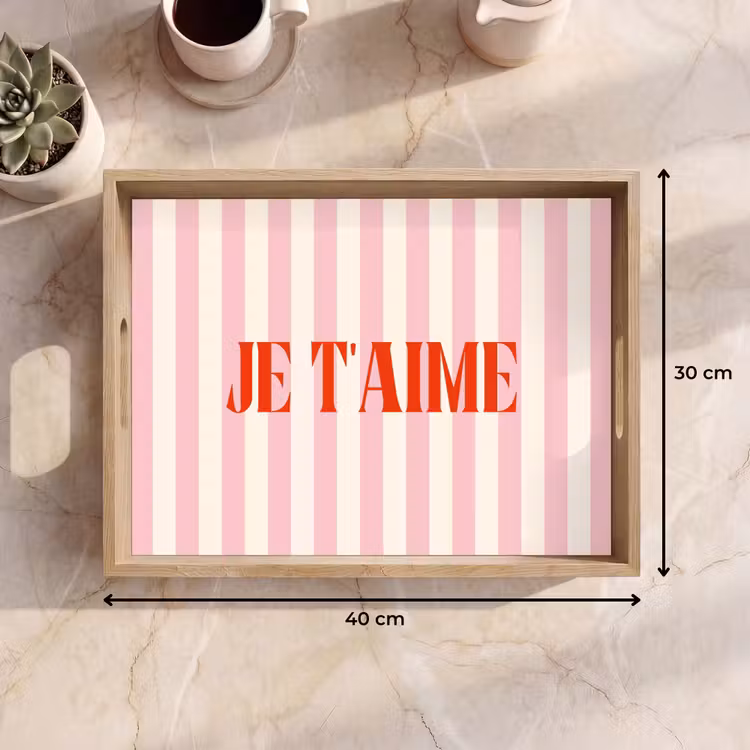 Dienblad - Zachtroze - Rood - Strepen - Je t'aime — 9