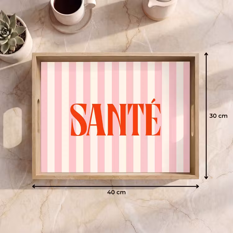 Dienblad - Zachtroze - Rood - Strepen - Santé — 9