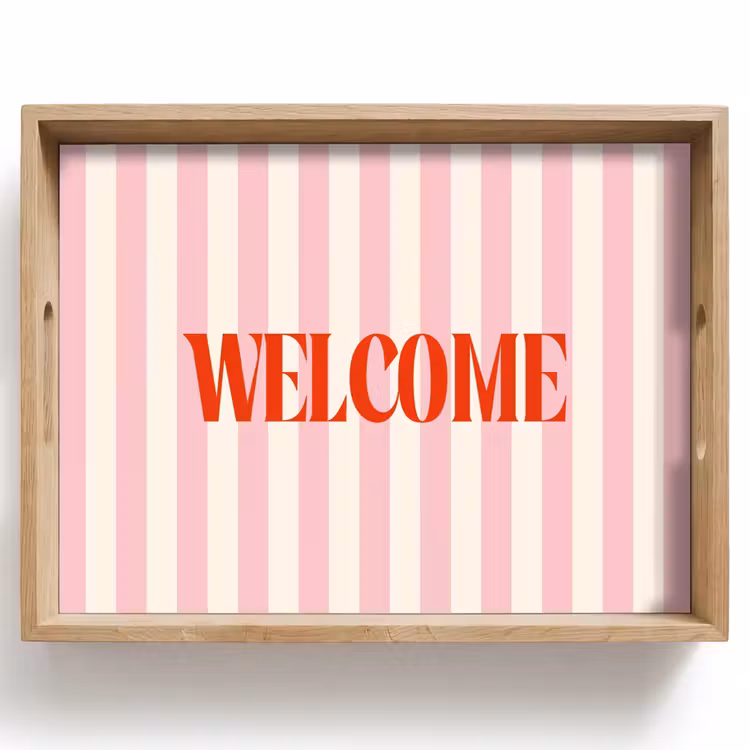 Dienblad - Zachtroze - Rood - Strepen - Welcome — 1