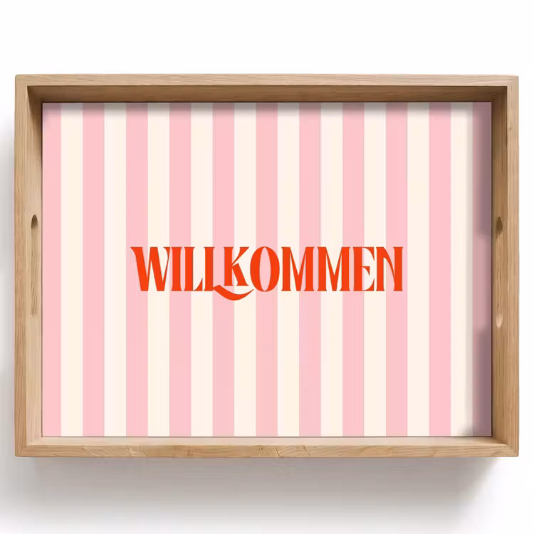 Dienblad - Zachtroze - Rood - Strepen - Wilkommen — 1