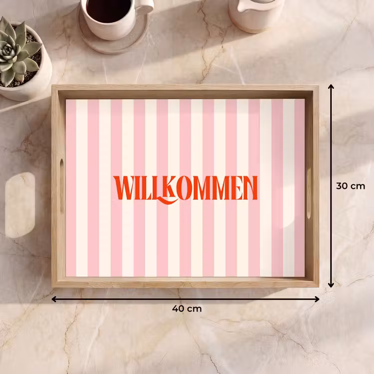 Dienblad - Zachtroze - Rood - Strepen - Wilkommen — 9