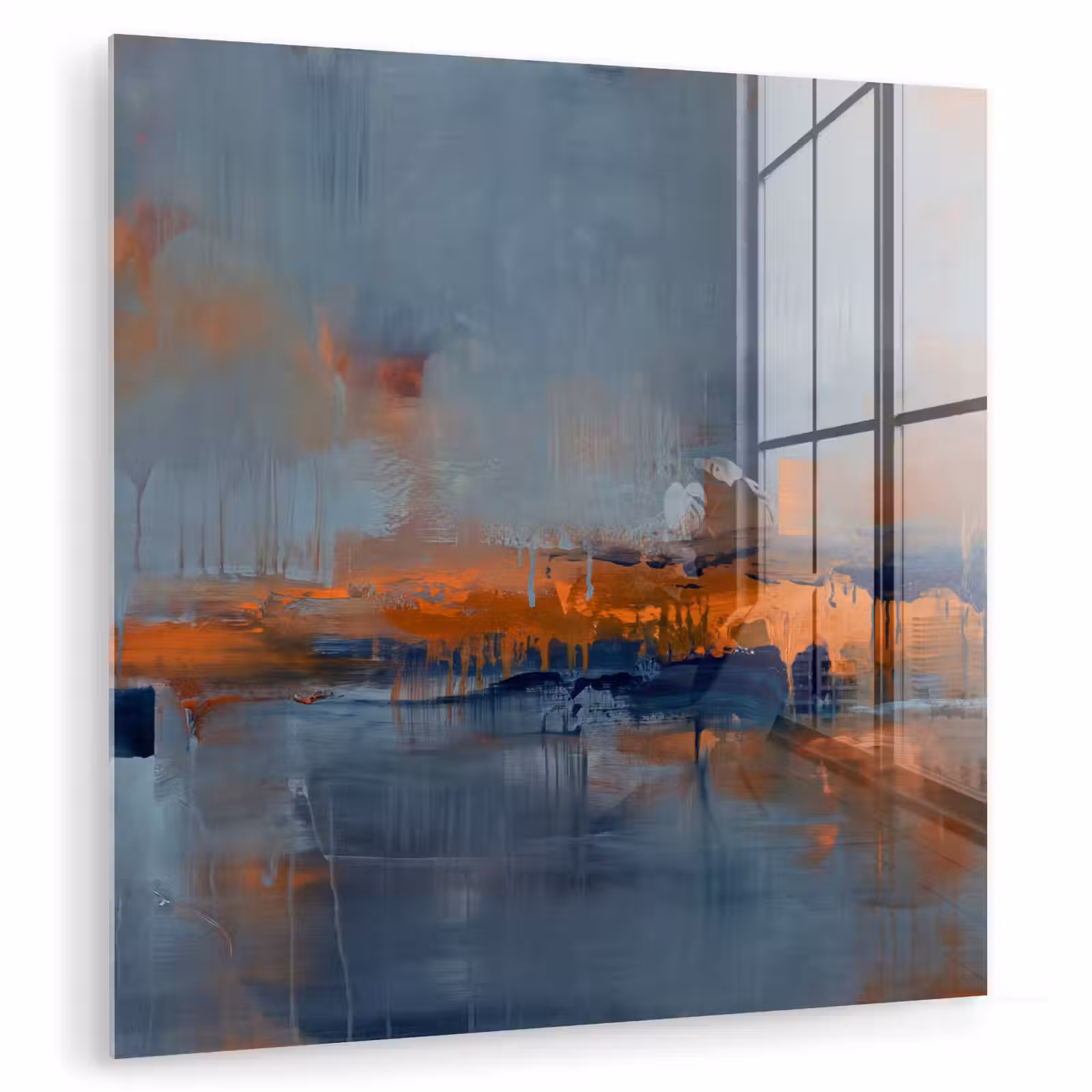 Glas schilderij - Abstract - Kleuren - Modern - Oranje - Grijs — 1