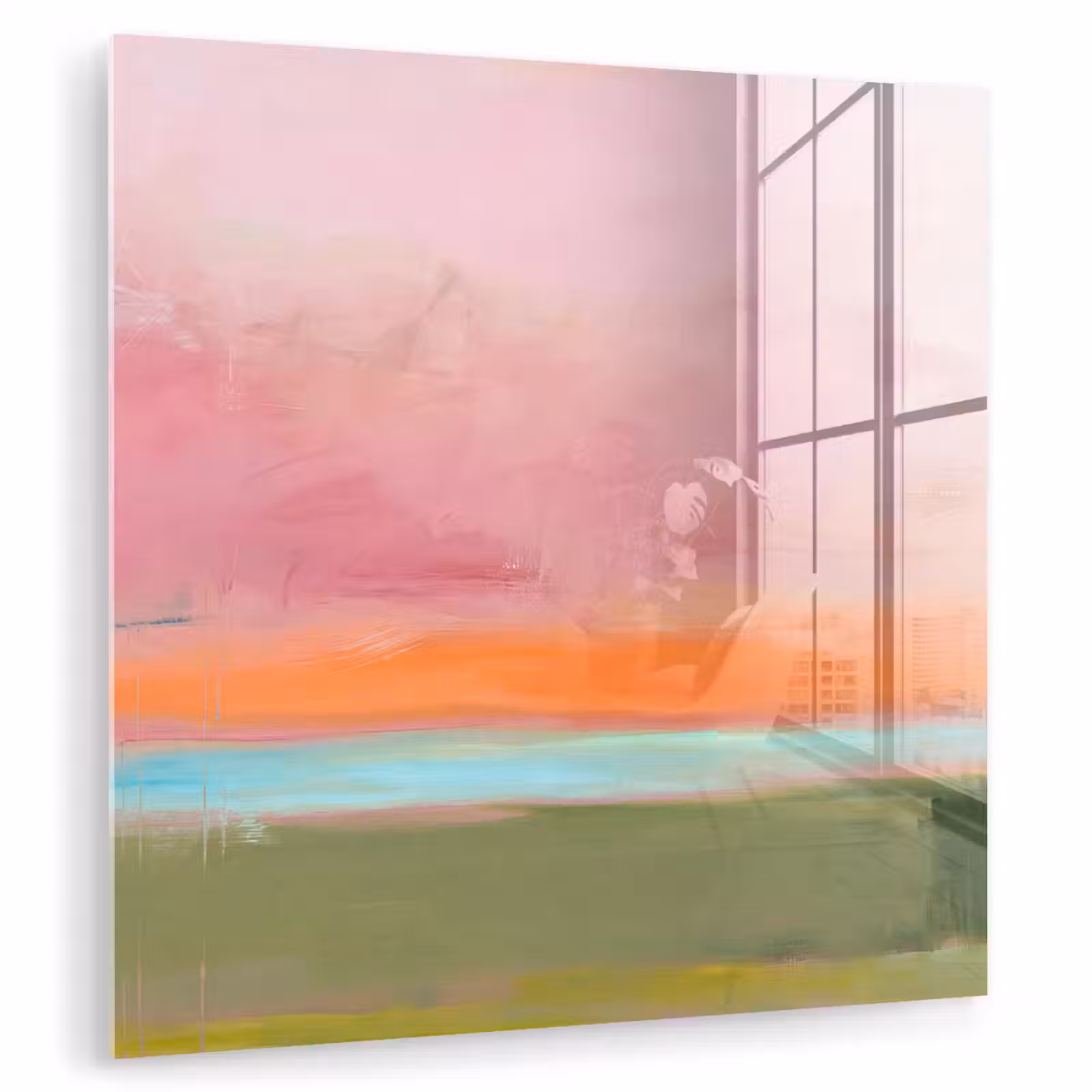 Glas schilderij - Abstract - Landschap - Modern - Roze - Oranje — 1
