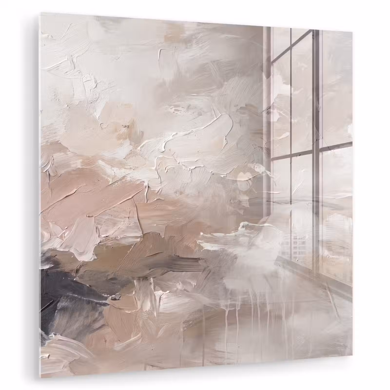 Glas schilderij - Abstract - Textuur - Kunst - Modern - Beige — 1