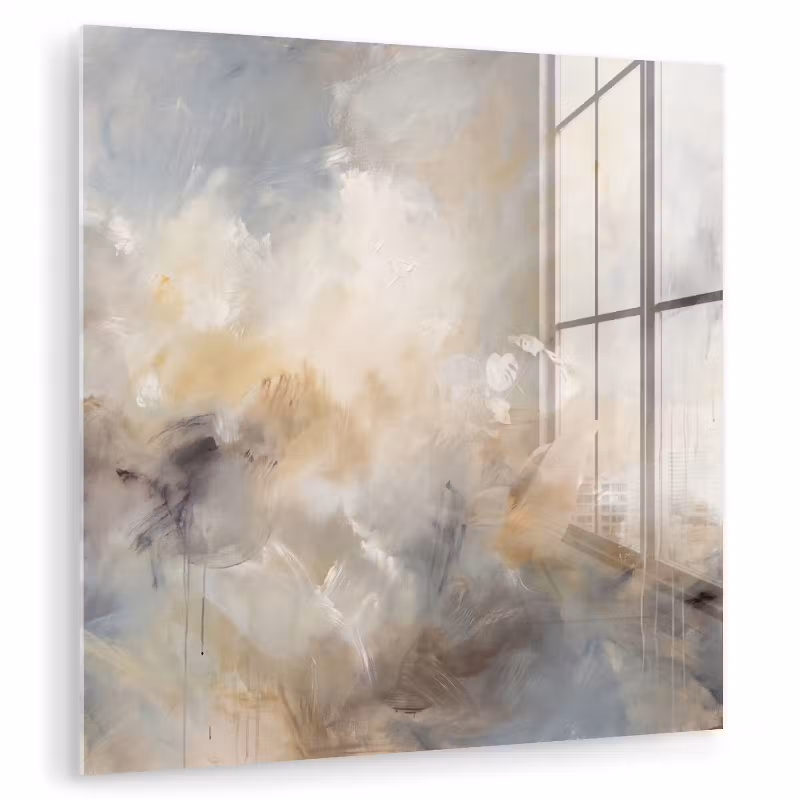 Glas schilderij - Abstract - Wolken - Sfeervol - Beige - Grijs — 1
