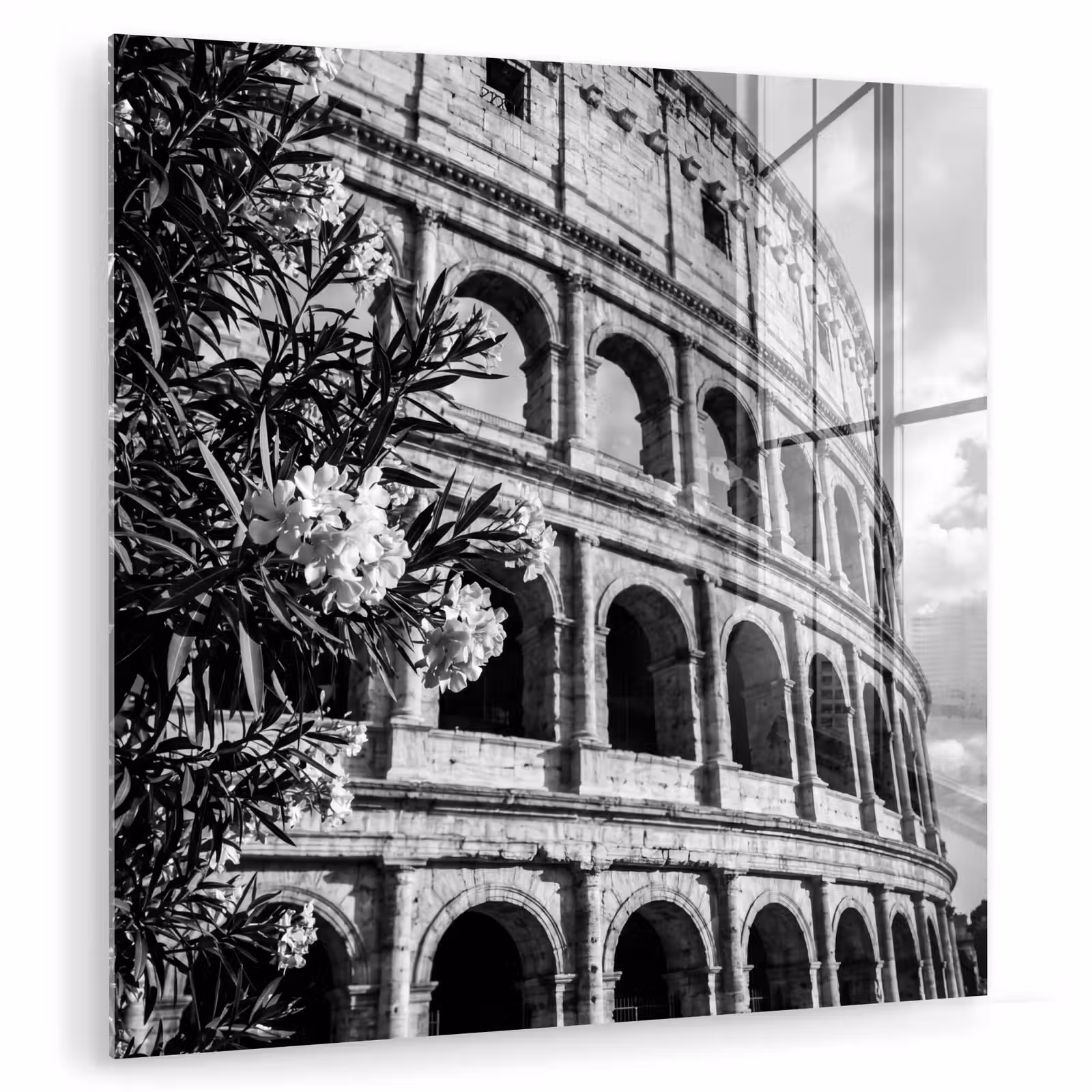 Glas schilderij - Architectuur - Colosseum - Rome - Historisch - Zwart-wit — 1