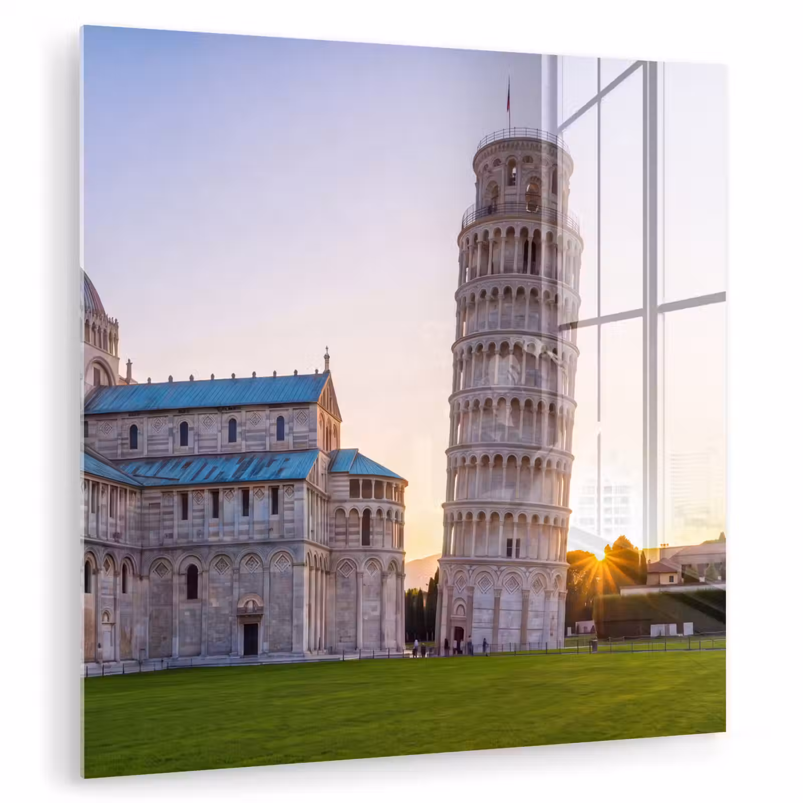 Glas schilderij - Architectuur - Toren - Pisa - Italië - Zonsondergang — 1