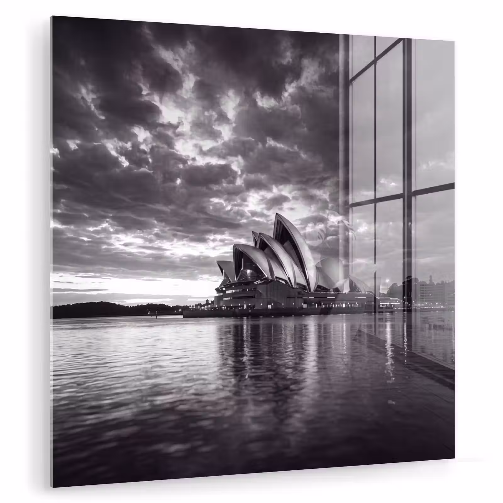 Glas schilderij - Architectuur - Water - Stad - Modern - Zwart-wit — 1