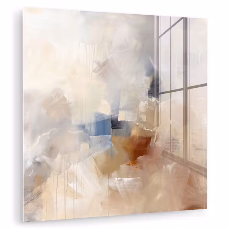 Glas schilderij - Abstract - Borstelstreken - Modern - Beige - Kunst — 1