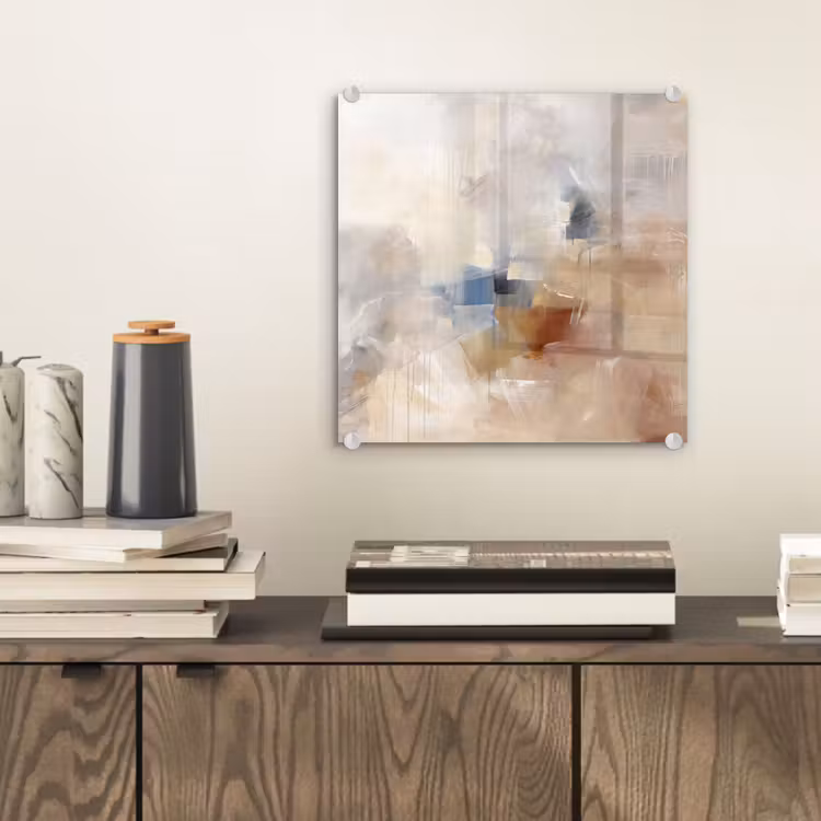 Glas schilderij - Abstract - Borstelstreken - Modern - Beige - Kunst — 2