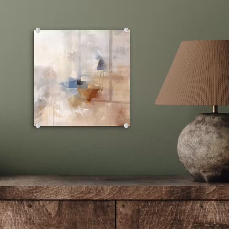 Glas schilderij - Abstract - Borstelstreken - Modern - Beige - Kunst — 4
