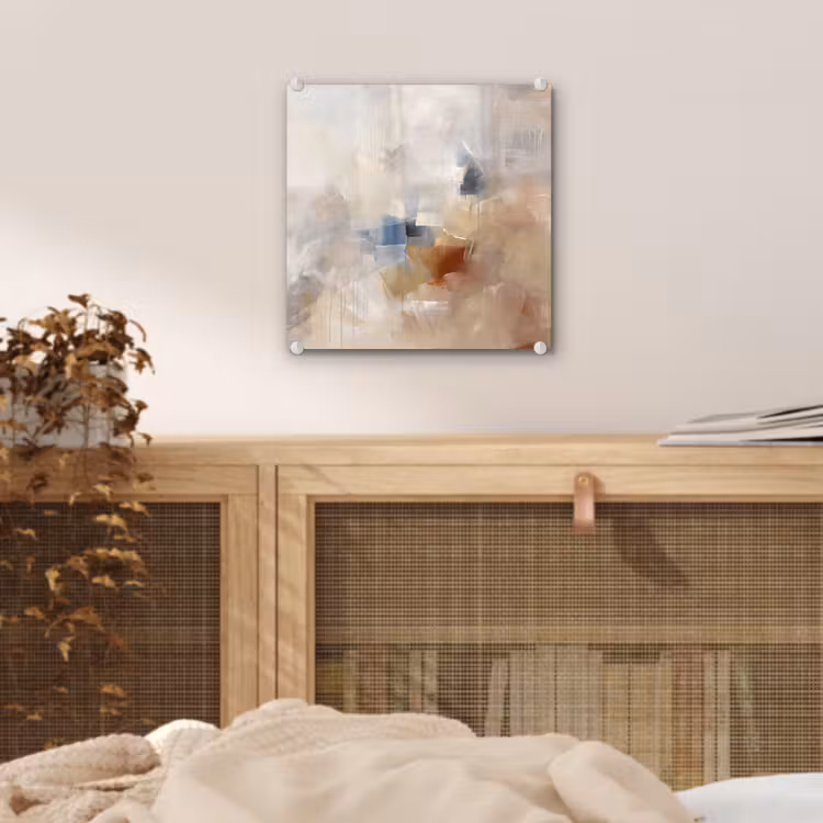Glas schilderij - Abstract - Borstelstreken - Modern - Beige - Kunst — 5