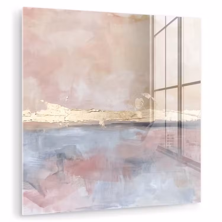 Glas schilderij - Abstract - Horizontaal - Kunst - Roze - Goud — 1