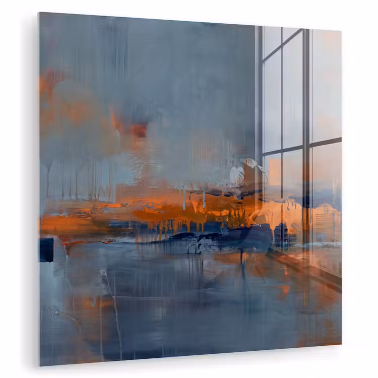 Glas schilderij - Abstract - Kleuren - Modern - Oranje - Grijs — 1