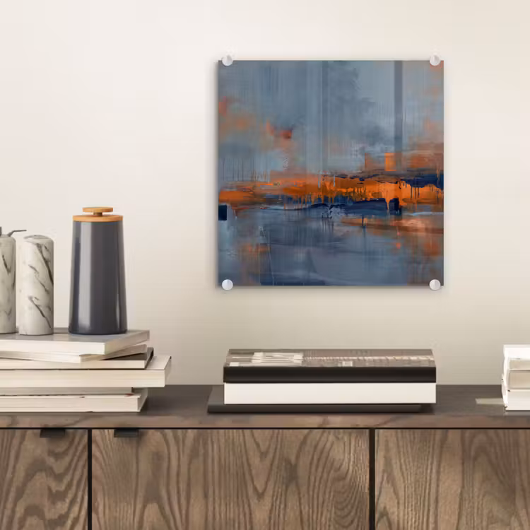Glas schilderij - Abstract - Kleuren - Modern - Oranje - Grijs — 2