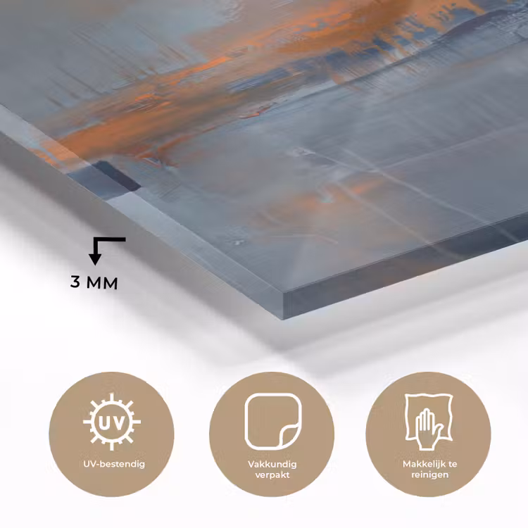 Glas schilderij - Abstract - Kleuren - Modern - Oranje - Grijs — 3