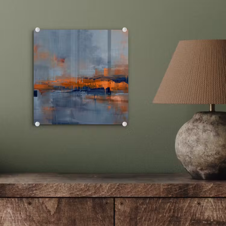 Glas schilderij - Abstract - Kleuren - Modern - Oranje - Grijs — 4