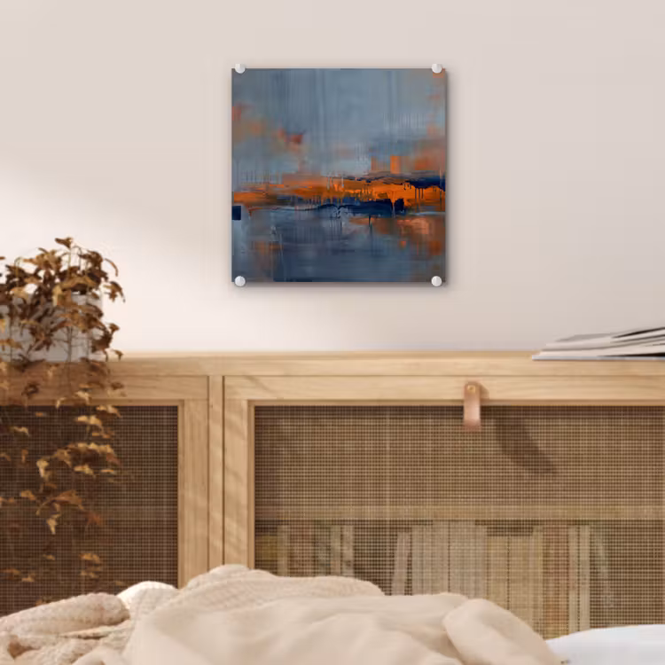 Glas schilderij - Abstract - Kleuren - Modern - Oranje - Grijs — 5