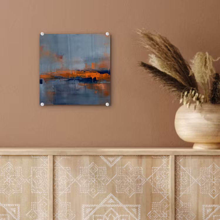 Glas schilderij - Abstract - Kleuren - Modern - Oranje - Grijs — 6