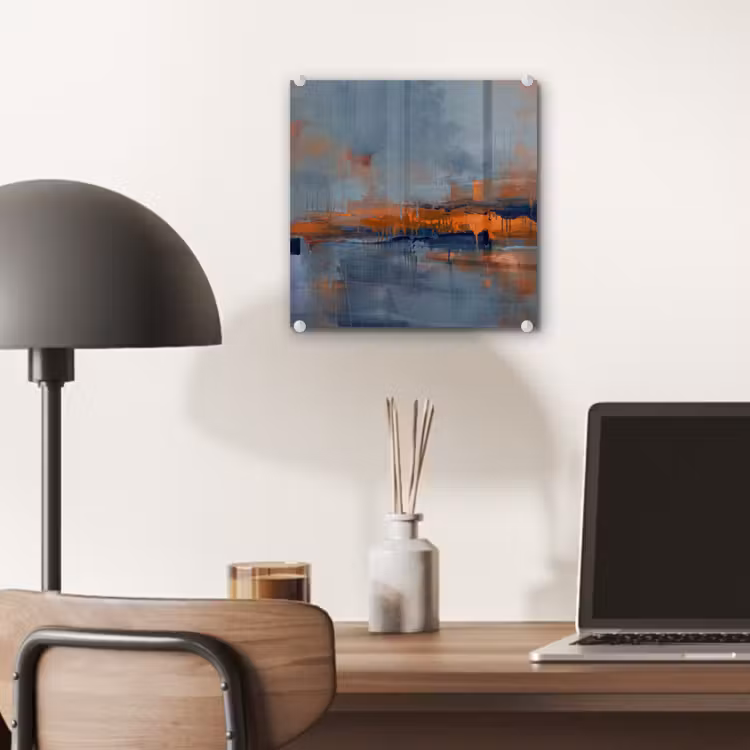 Glas schilderij - Abstract - Kleuren - Modern - Oranje - Grijs — 7