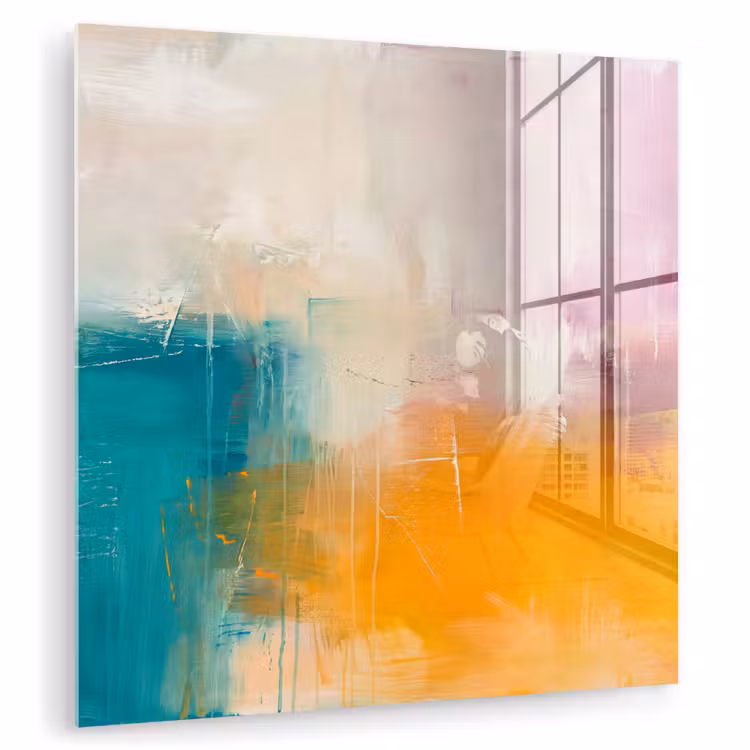 Glas schilderij - Abstract - Kleurrijk - Modern - Kunst - Oranje — 1