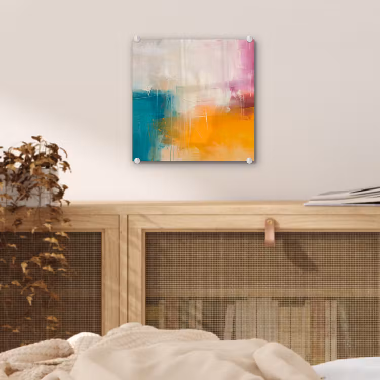 Glas schilderij - Abstract - Kleurrijk - Modern - Kunst - Oranje — 5