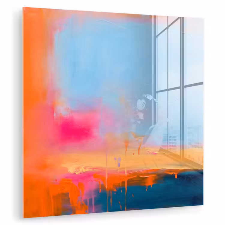 Glas schilderij - Abstract - Kleurvlakken - Modern - Oranje - Blauw — 1