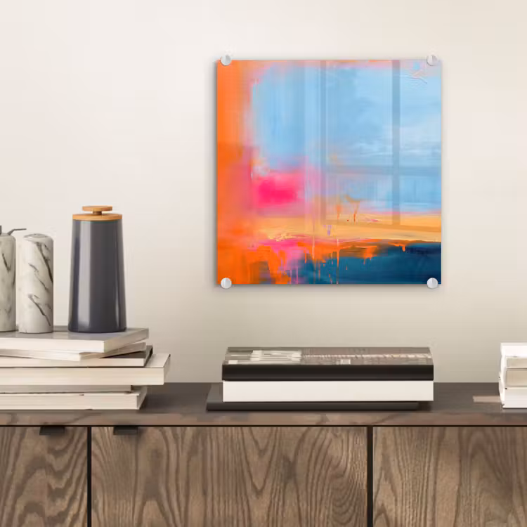 Glas schilderij - Abstract - Kleurvlakken - Modern - Oranje - Blauw — 2