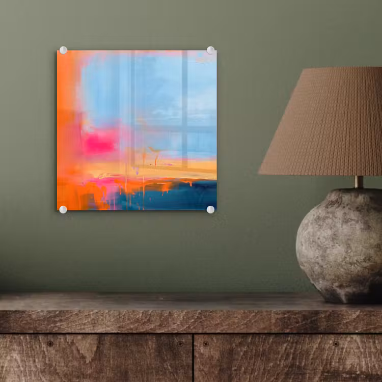 Glas schilderij - Abstract - Kleurvlakken - Modern - Oranje - Blauw — 4