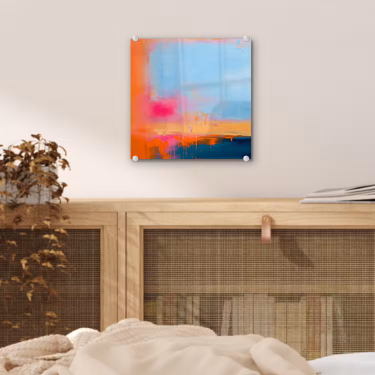 Glas schilderij - Abstract - Kleurvlakken - Modern - Oranje - Blauw — 5