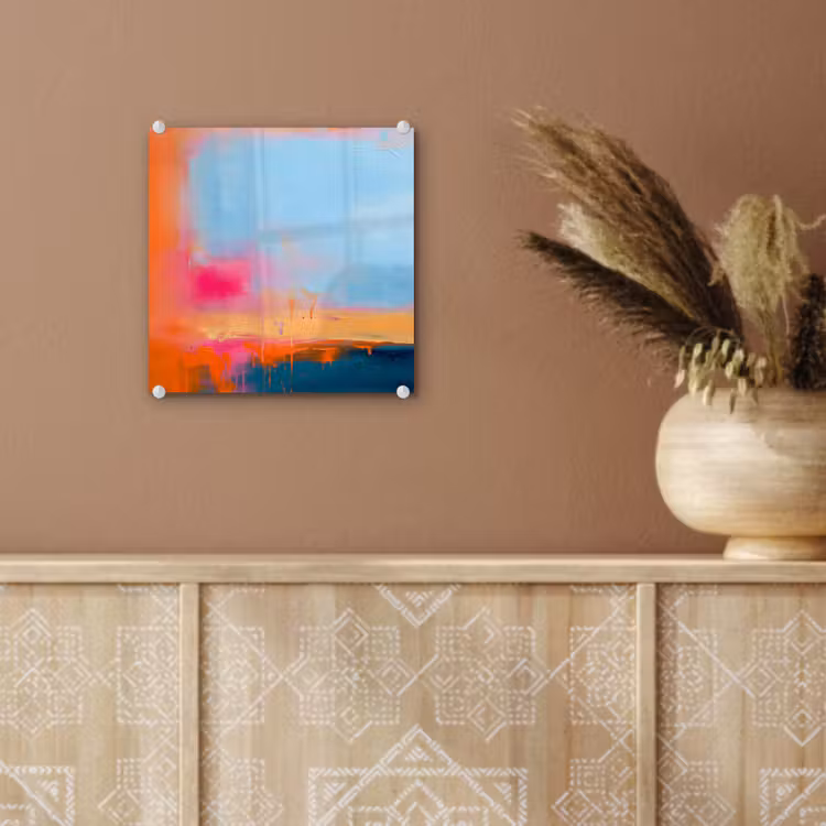 Glas schilderij - Abstract - Kleurvlakken - Modern - Oranje - Blauw — 6
