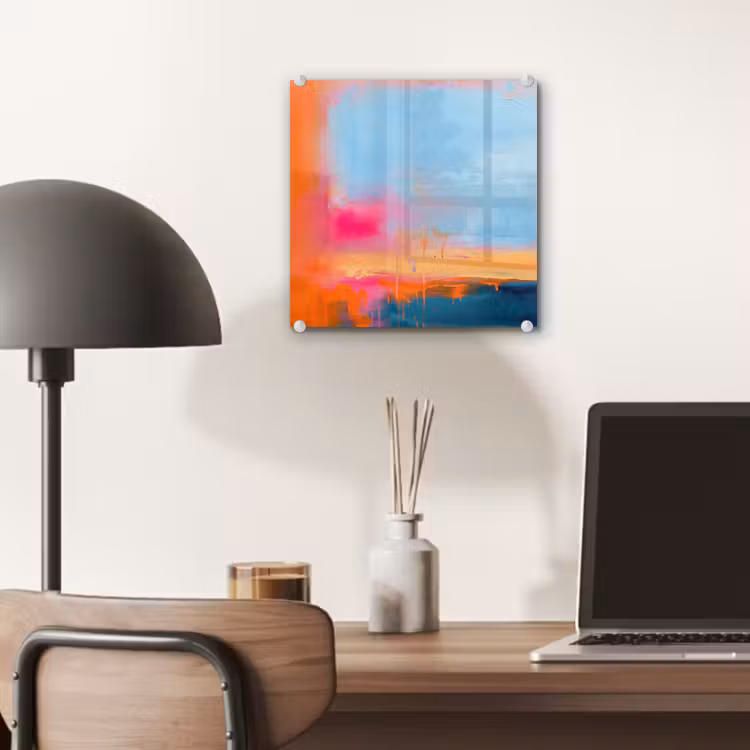 Glas schilderij - Abstract - Kleurvlakken - Modern - Oranje - Blauw — 7
