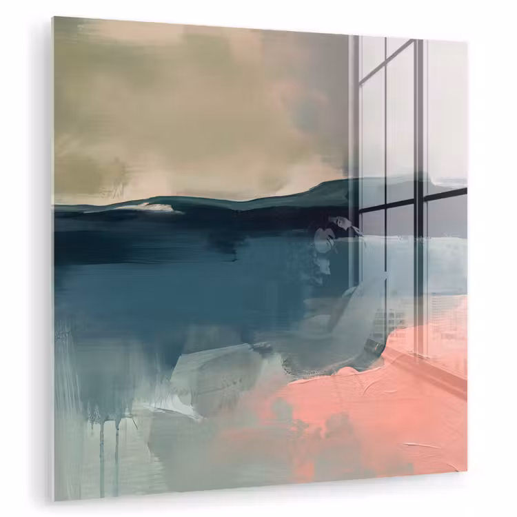 Glas schilderij - Abstract - Landschap - Kunst - Modern - Groen - Blauw — 1
