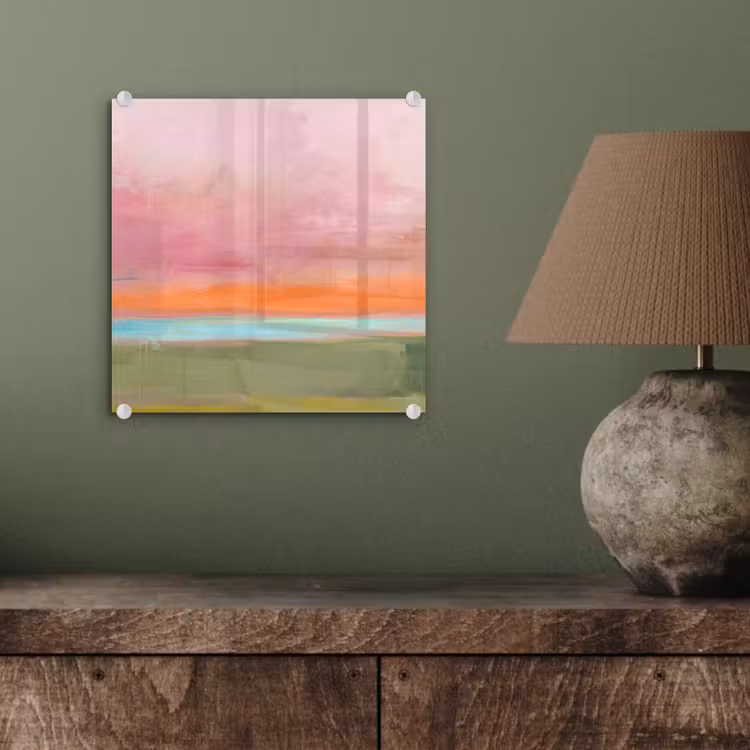 Glas schilderij - Abstract - Landschap - Modern - Roze - Oranje — 4
